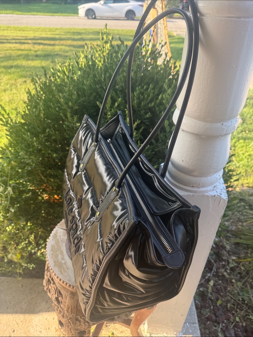 ♣️♠️kate spade  Ella Puffy Black Gloss Quilted Tote with Logo. 🖤♣️♠️ - Picture 3 of 14